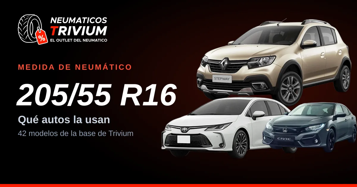 Neumáticos 205/55 R16 con los autos que la usan: Renault Sandero Stepway, Toyota Corolla