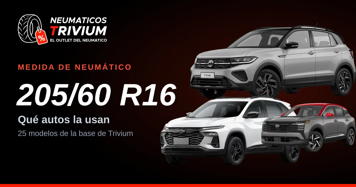 Neumáticos 205/60 R16 con los autos que la usan: Volkswagen T-Cross, Chevrolet Tracker